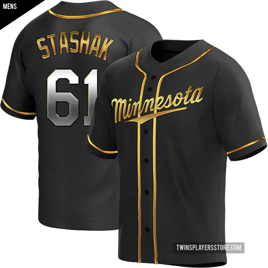 Men's Minnesota Twins ＃61 Cody Stashak Replica Gold Black en Alternate Jersey