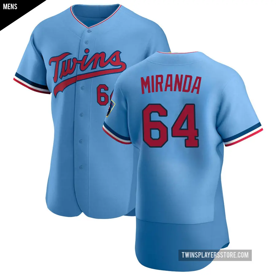 Men's Minnesota Twins ＃64 Jose Miranda Authentic Light Blue Alternate Jersey