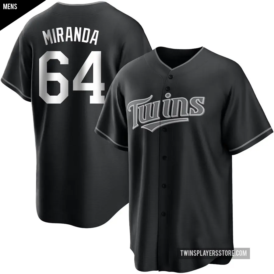 Men's Minnesota Twins ＃64 Jose Miranda Replica Black/White Jersey