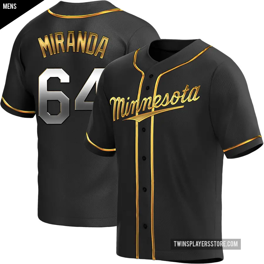 Men's Minnesota Twins ＃64 Jose Miranda Replica Gold Black en Alternate Jersey