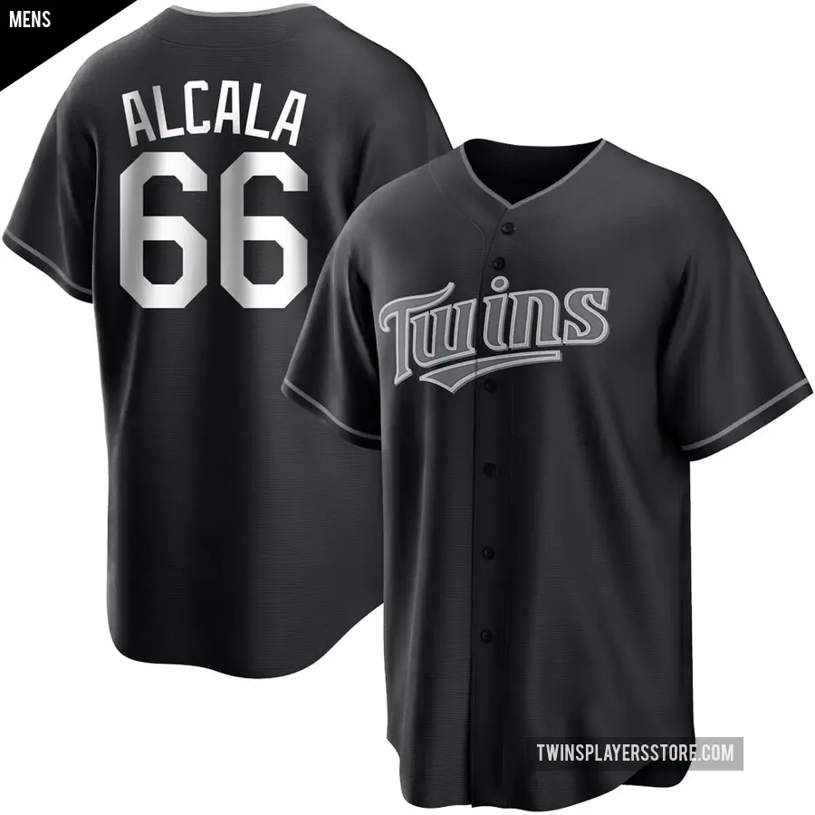 Men's Minnesota Twins ＃66 Jorge Alcala Replica Black/White Jersey