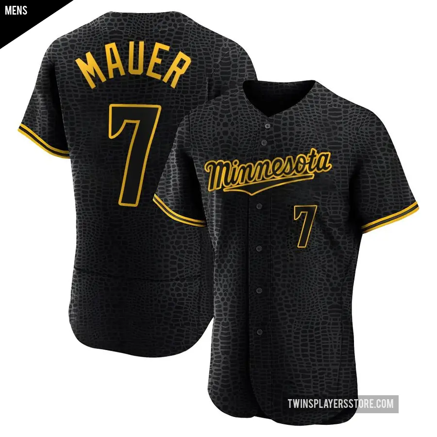 Men's Minnesota Twins ＃7 Joe Mauer Authentic Black Snake Skin City Jersey