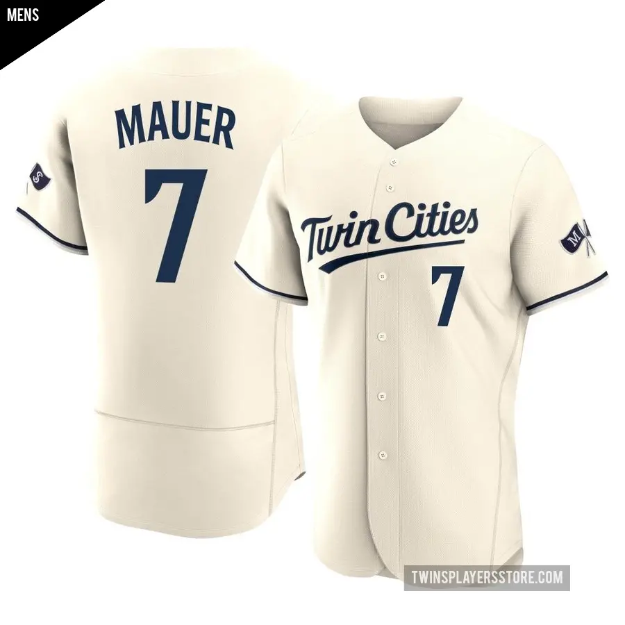 Men's Minnesota Twins ＃7 Joe Mauer Authentic Cream Alternate 2023 Jersey