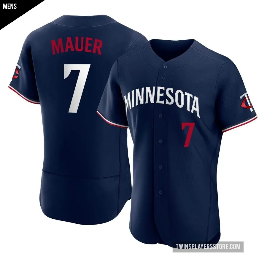 Men's Minnesota Twins ＃7 Joe Mauer Authentic Navy Alternate Jersey