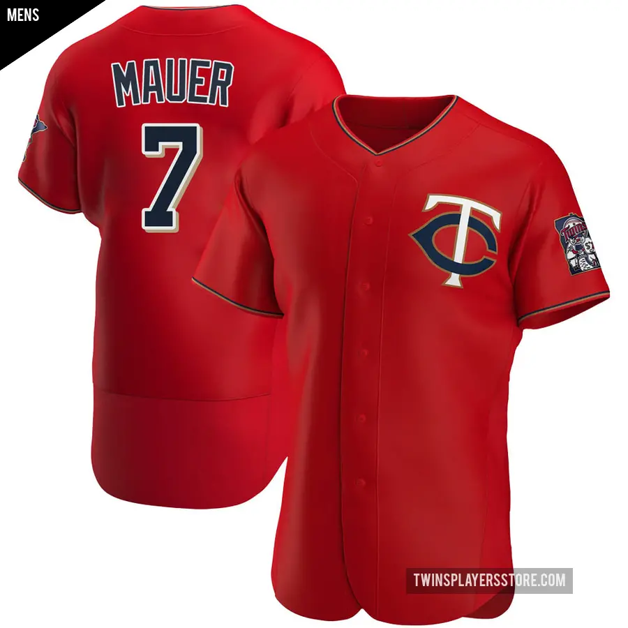 Men's Minnesota Twins ＃7 Joe Mauer Authentic Red Alternate Jersey