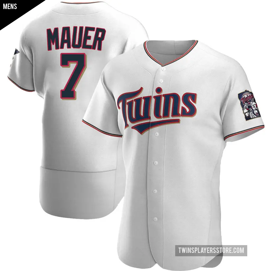 Men's Minnesota Twins ＃7 Joe Mauer Authentic White Home Jersey