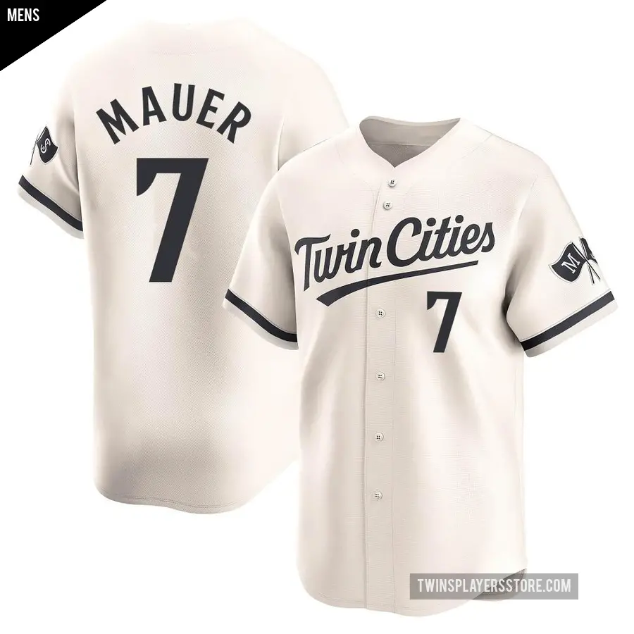 Men's Minnesota Twins ＃7 Joe Mauer Limited Cream Alternate Jersey