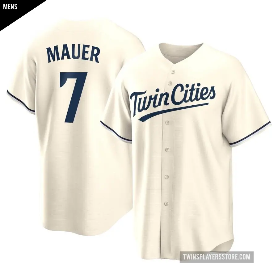 Men's Minnesota Twins ＃7 Joe Mauer Replica Cream Alternate Jersey