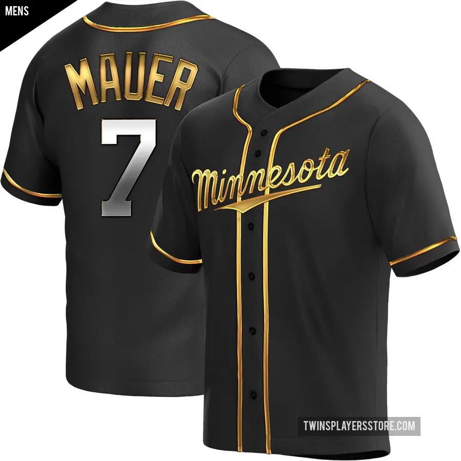 Men's Minnesota Twins ＃7 Joe Mauer Replica Gold Black en Alternate Jersey