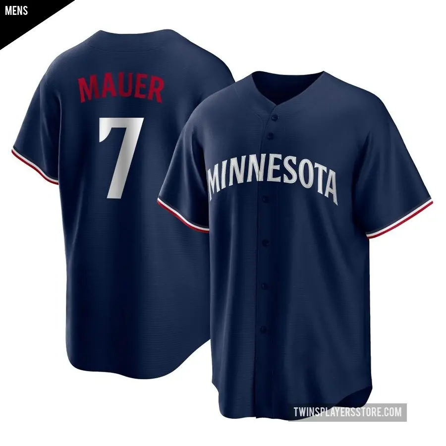 Men's Minnesota Twins ＃7 Joe Mauer Replica Navy Alternate Jersey