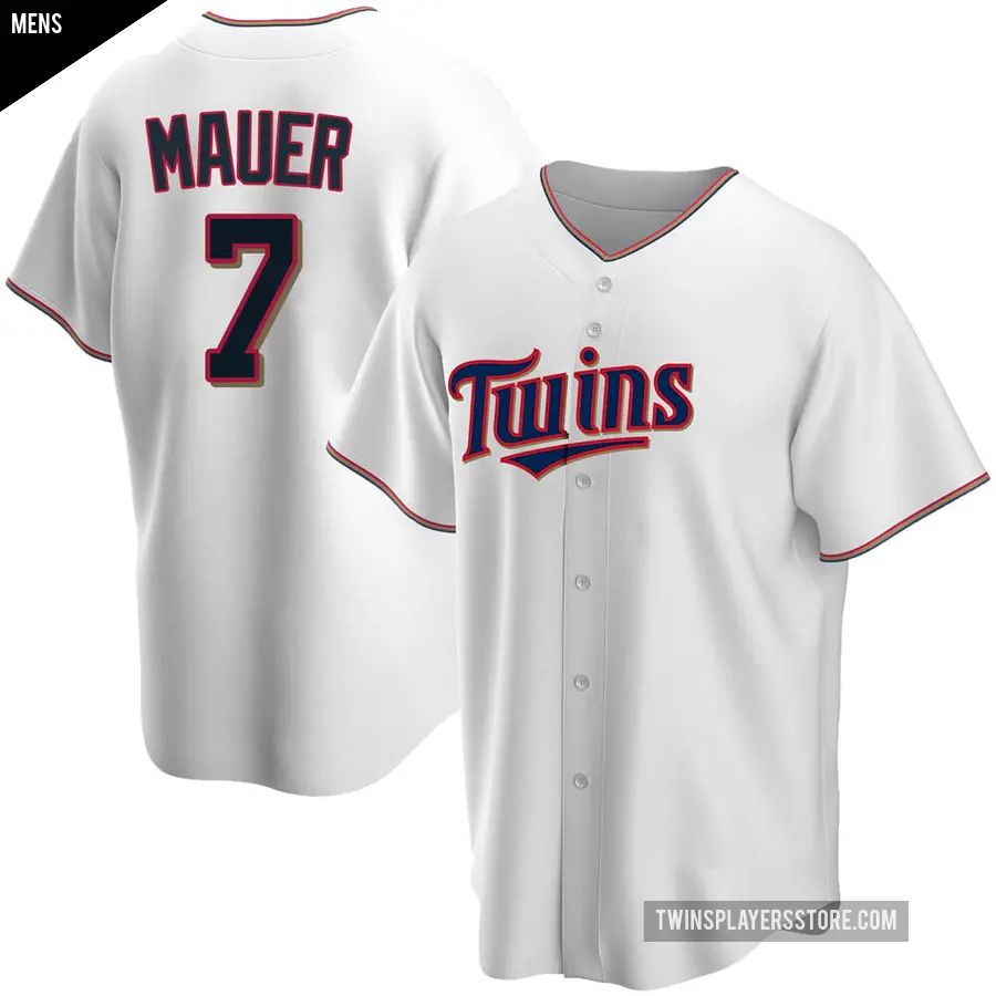 Men's Minnesota Twins ＃7 Joe Mauer Replica White Home Jersey