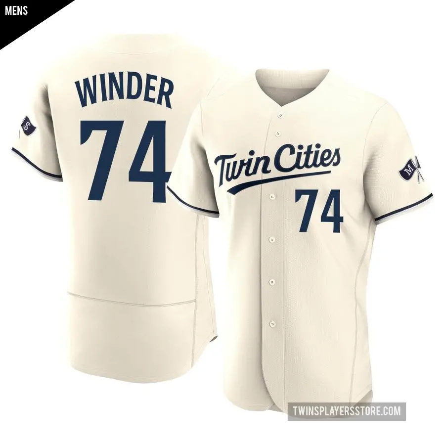 Men's Minnesota Twins ＃74 Josh Winder Authentic Cream Alternate 2023 Jersey