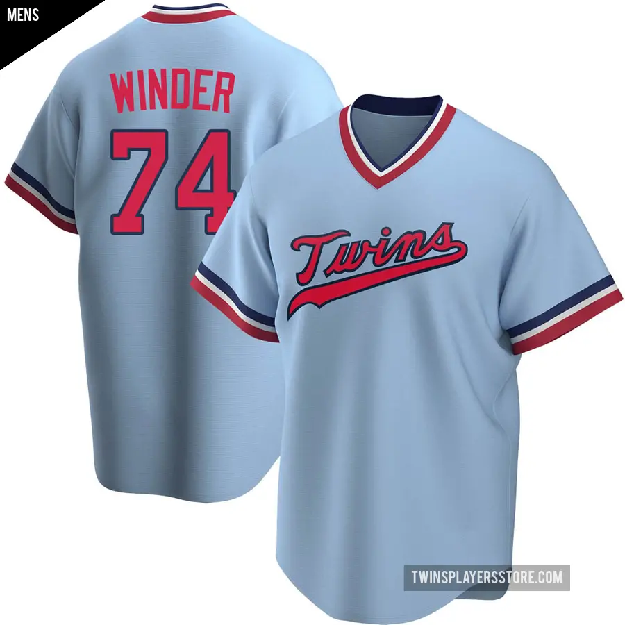 Men's Minnesota Twins ＃74 Josh Winder Replica Light Blue Road Cooperstown Collection Jersey