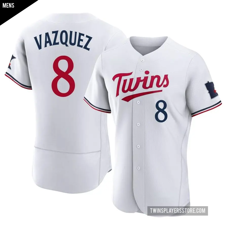 Men's Minnesota Twins ＃8 Christian Vazquez Authentic White Home Jersey