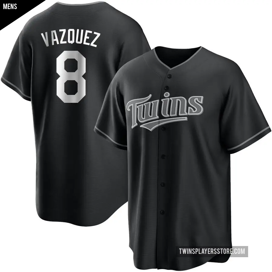 Men's Minnesota Twins ＃8 Christian Vazquez Replica Black/White Jersey