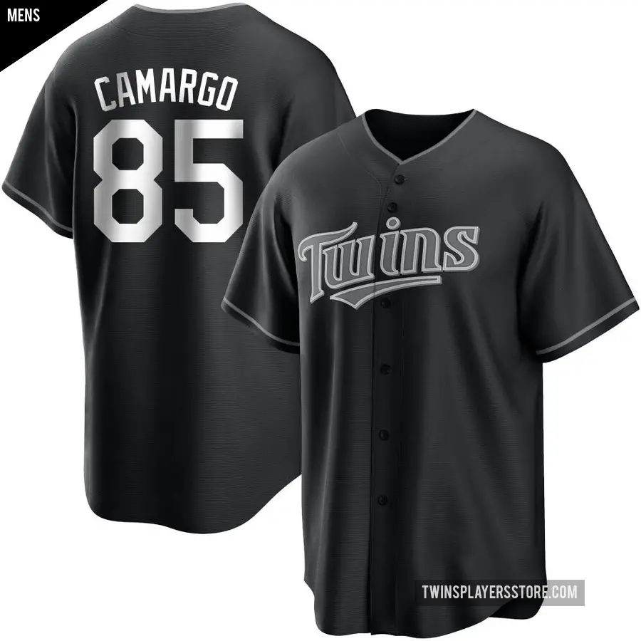 Men's Minnesota Twins ＃85 Jair Camargo Replica Black/White Jersey