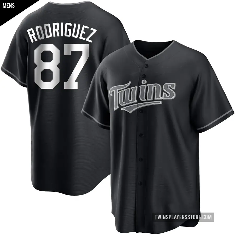 Men's Minnesota Twins ＃87 Emmanuel Rodriguez Replica Black/White Jersey