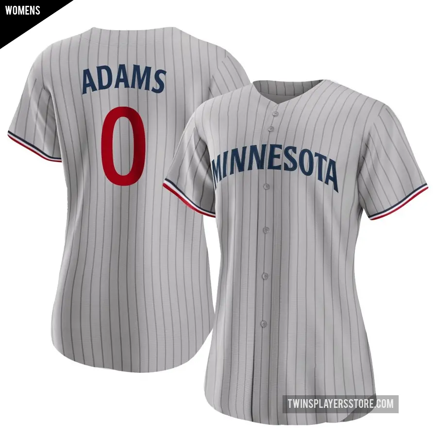 Women's Minnesota Twins ＃0 Travis Adams Replica Gray Road Jersey