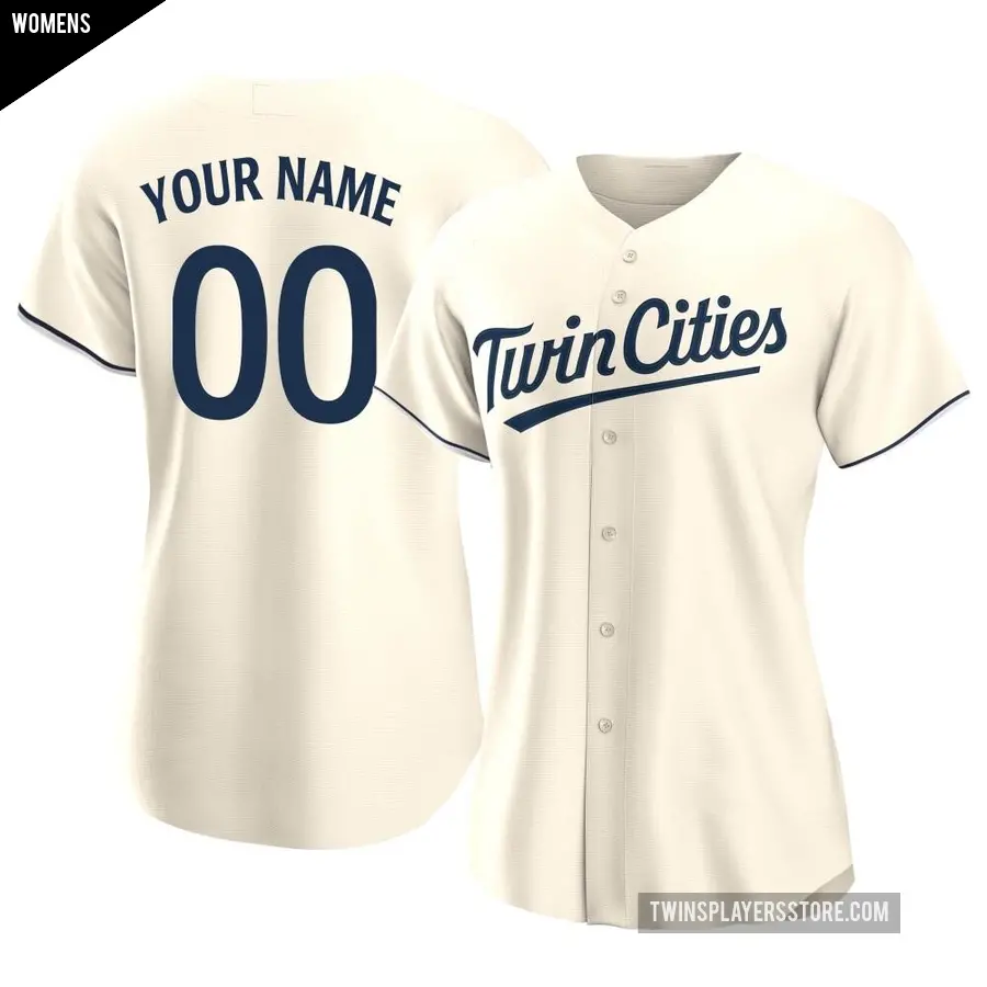 Women's Minnesota Twins ＃00 Custom Authentic Cream Alternate Jersey