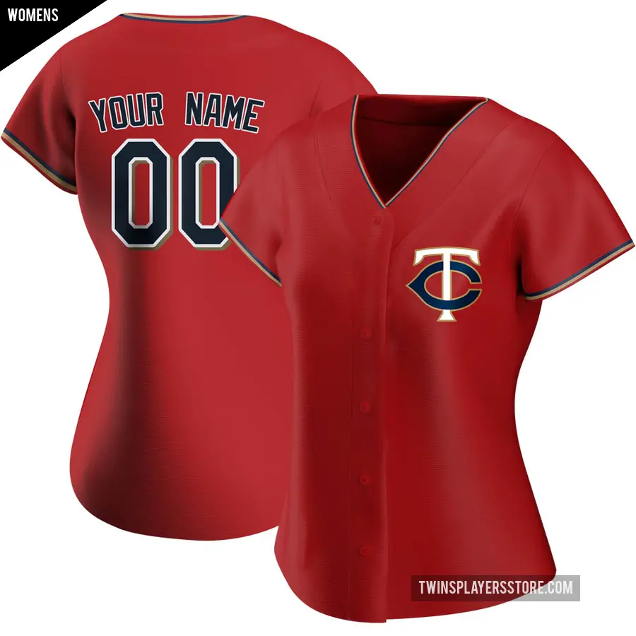 Women's Minnesota Twins ＃00 Custom Authentic Red Alternate Jersey