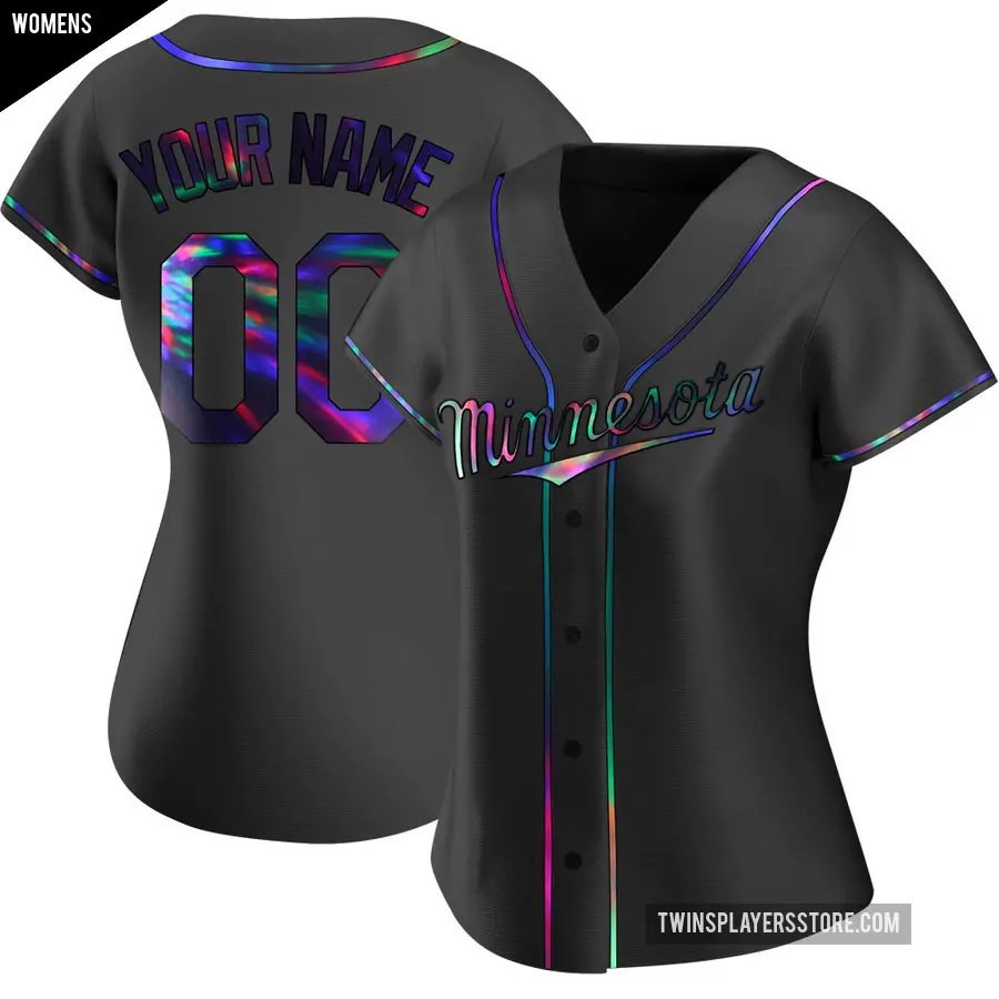 Women's Minnesota Twins ＃00 Custom Replica Black Holographic Alternate Jersey