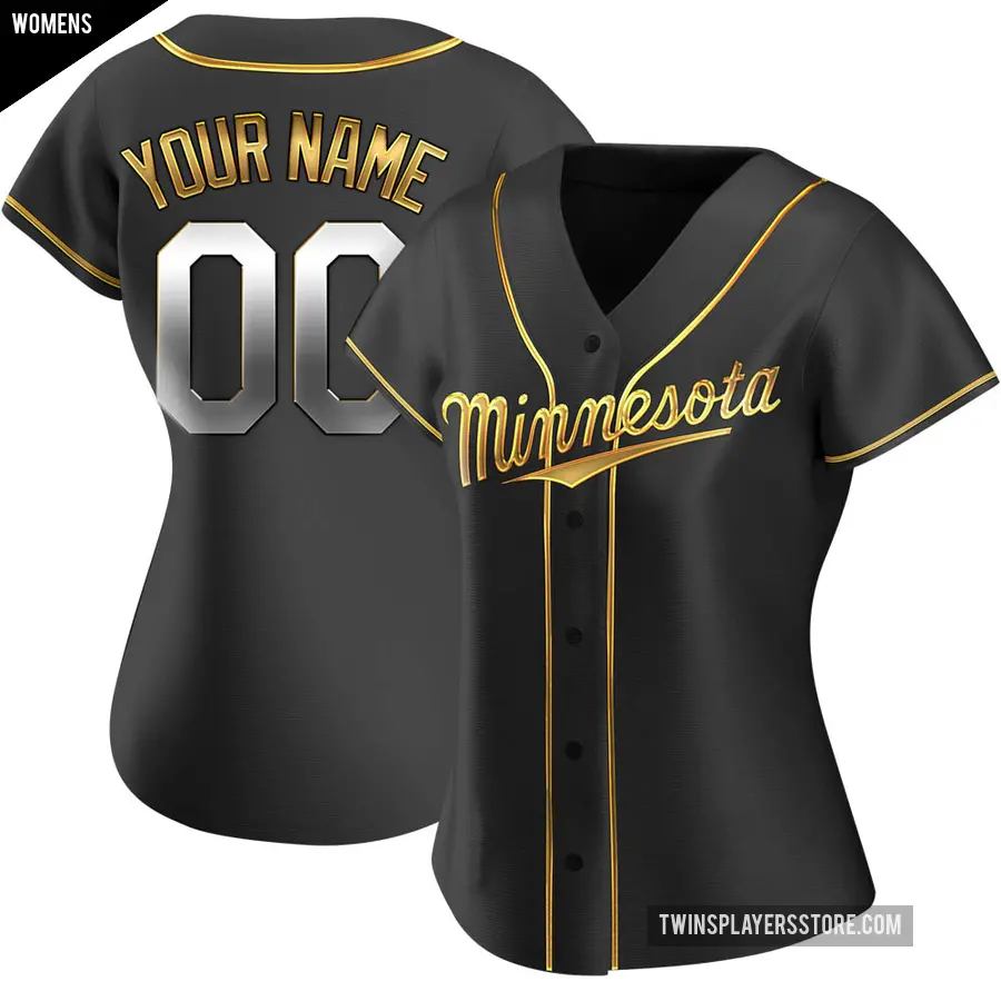 Women's Minnesota Twins ＃00 Custom Replica Gold Black en Alternate Jersey