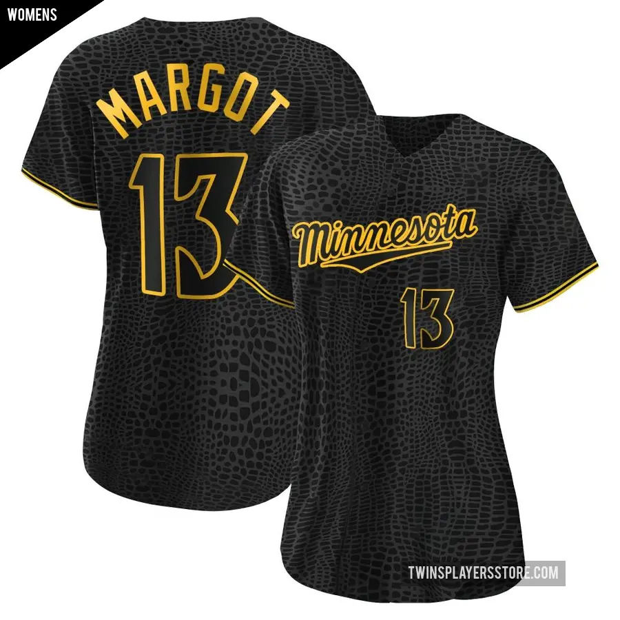 Women's Minnesota Twins ＃13 Manuel Margot Authentic Black Snake Skin City Jersey