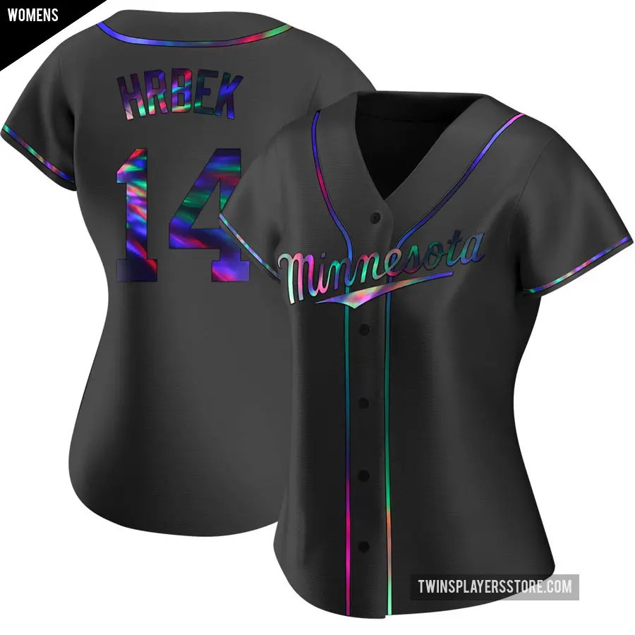 Women's Minnesota Twins ＃14 Kent Hrbek Replica Black Holographic Alternate Jersey