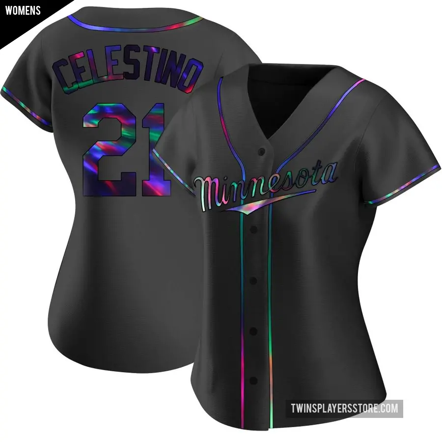 Women's Minnesota Twins ＃21 Gilberto Celestino Replica Black Holographic Alternate Jersey