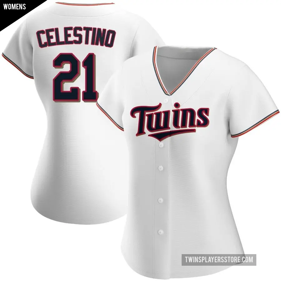 Women's Minnesota Twins ＃21 Gilberto Celestino Replica White Home Jersey