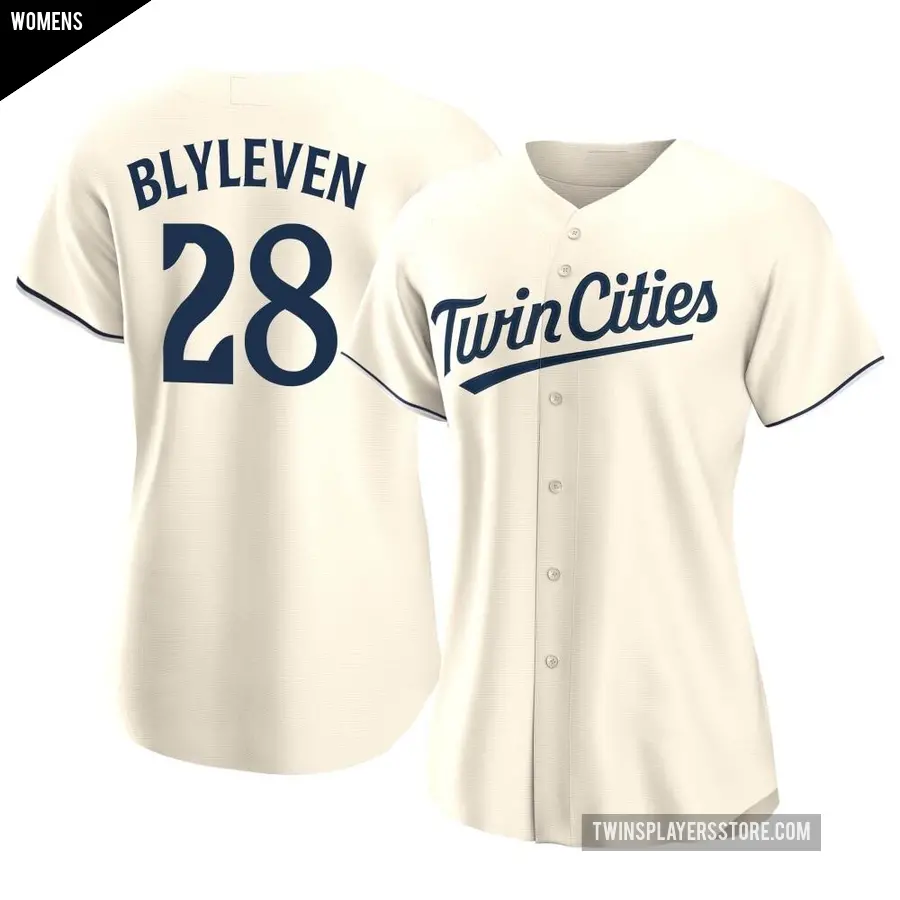 Women's Minnesota Twins ＃28 Bert Blyleven Authentic Cream Alternate Jersey