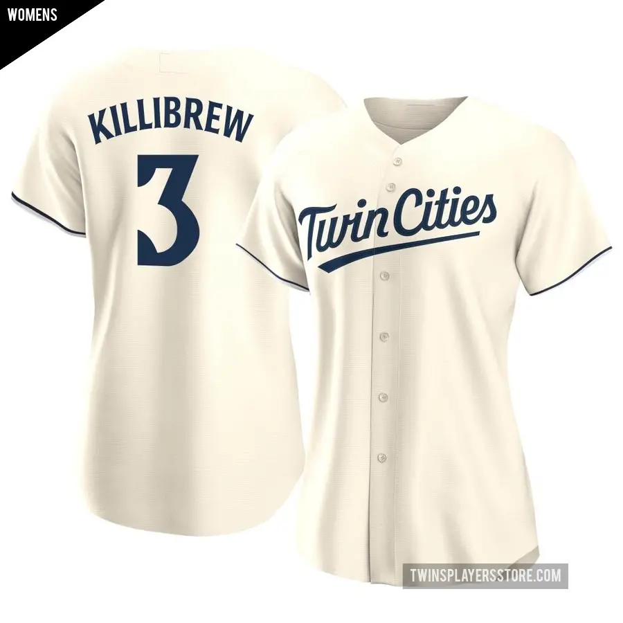 Women's Minnesota Twins ＃3 Harmon Killibrew Authentic Cream Alternate Jersey