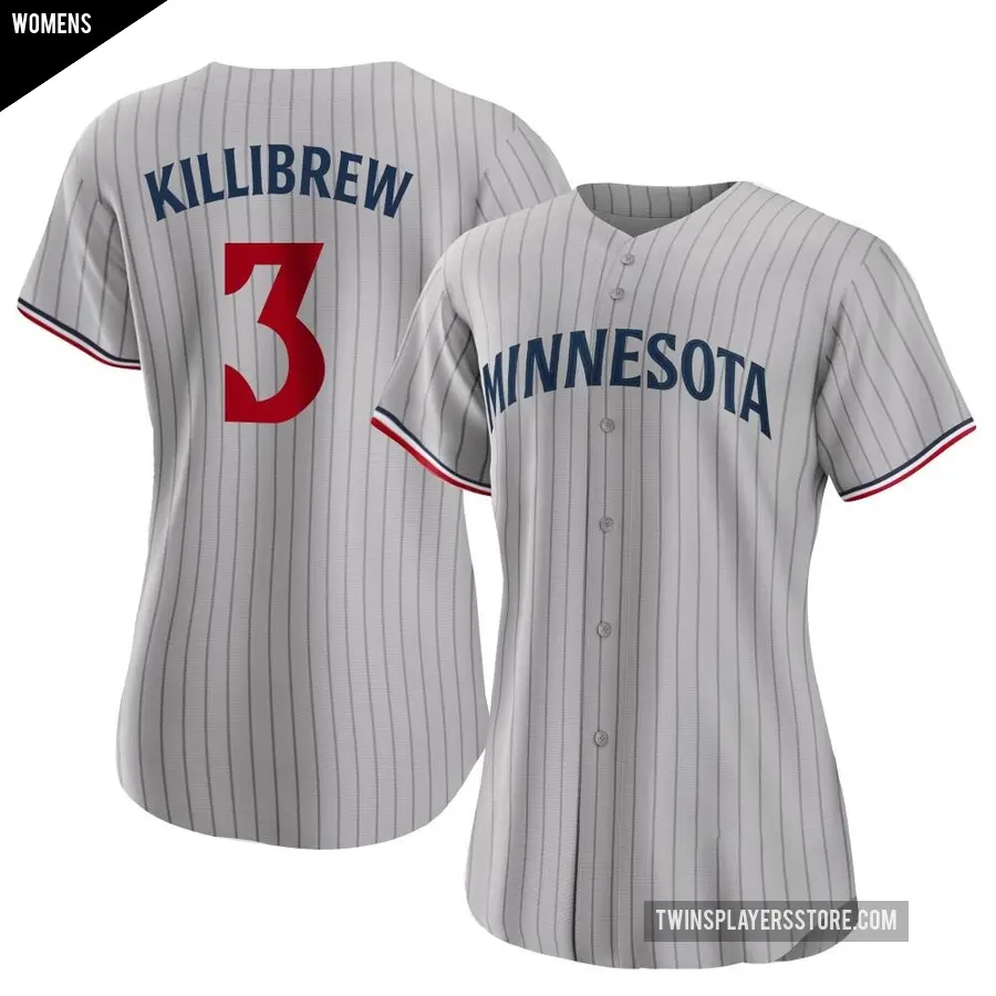 Women's Minnesota Twins ＃3 Harmon Killibrew Authentic Gray Road Jersey