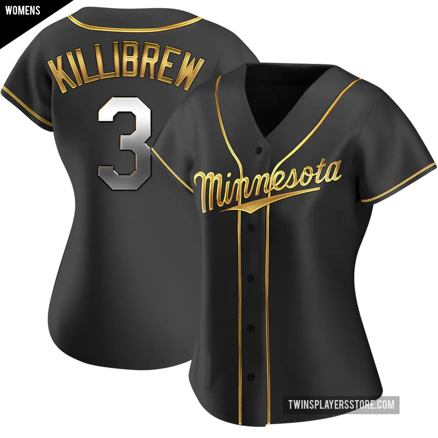 Women's Minnesota Twins ＃3 Harmon Killibrew Replica Gold Black en Alternate Jersey