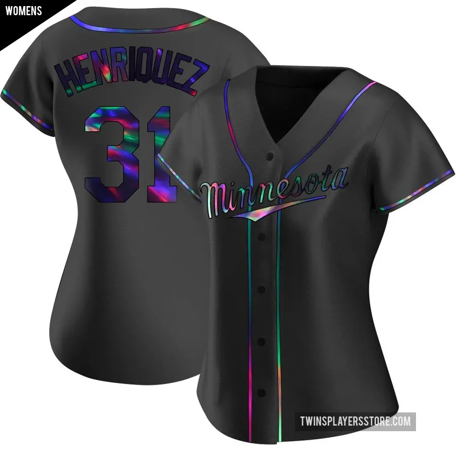 Women's Minnesota Twins ＃31 Ronny Henriquez Replica Black Holographic Alternate Jersey