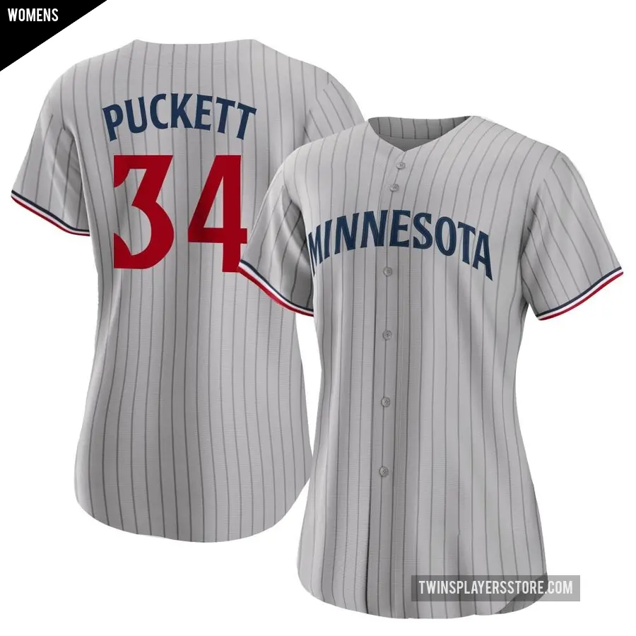 Women's Minnesota Twins ＃34 Kirby Puckett Authentic Gray Road Jersey