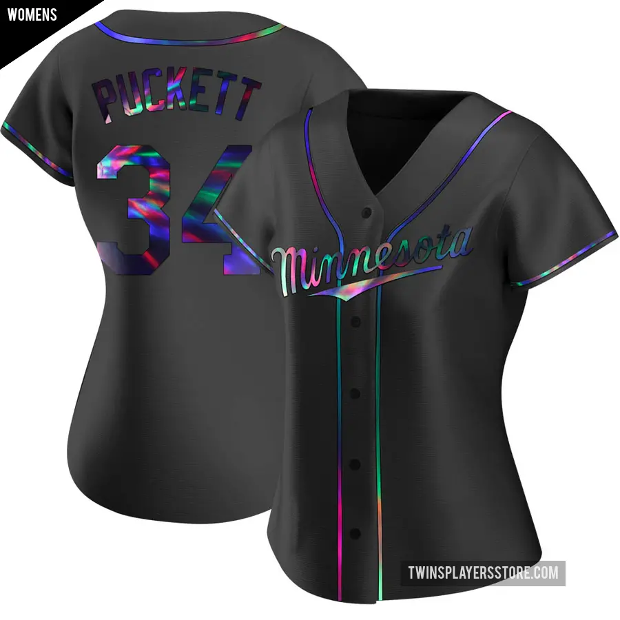 Women's Minnesota Twins ＃34 Kirby Puckett Replica Black Holographic Alternate Jersey