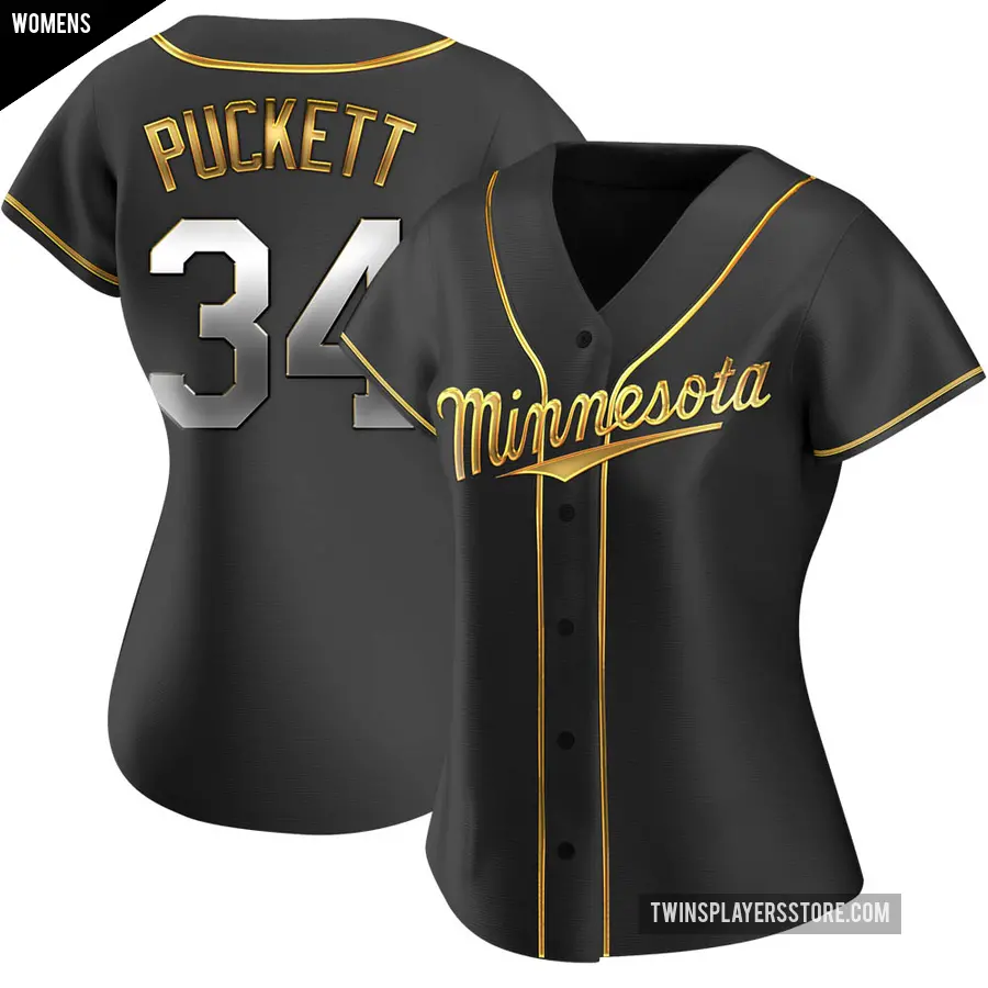 Women's Minnesota Twins ＃34 Kirby Puckett Replica Gold Black en Alternate Jersey