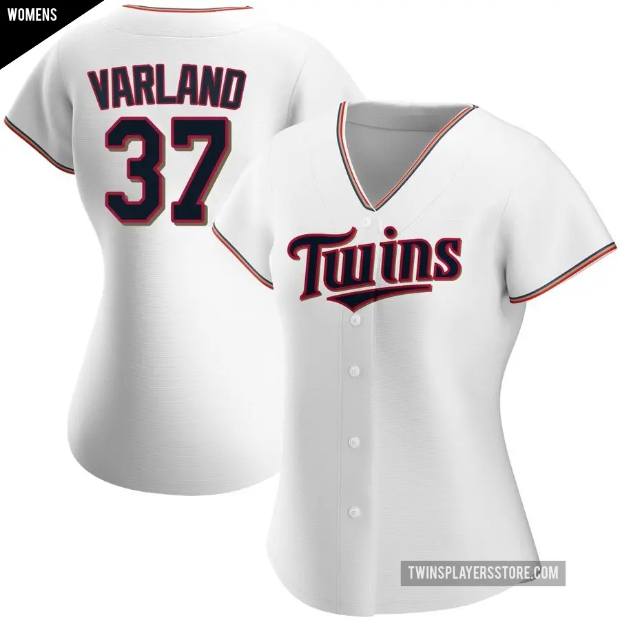 Women's Minnesota Twins ＃37 Louie Varland Replica White Home Jersey