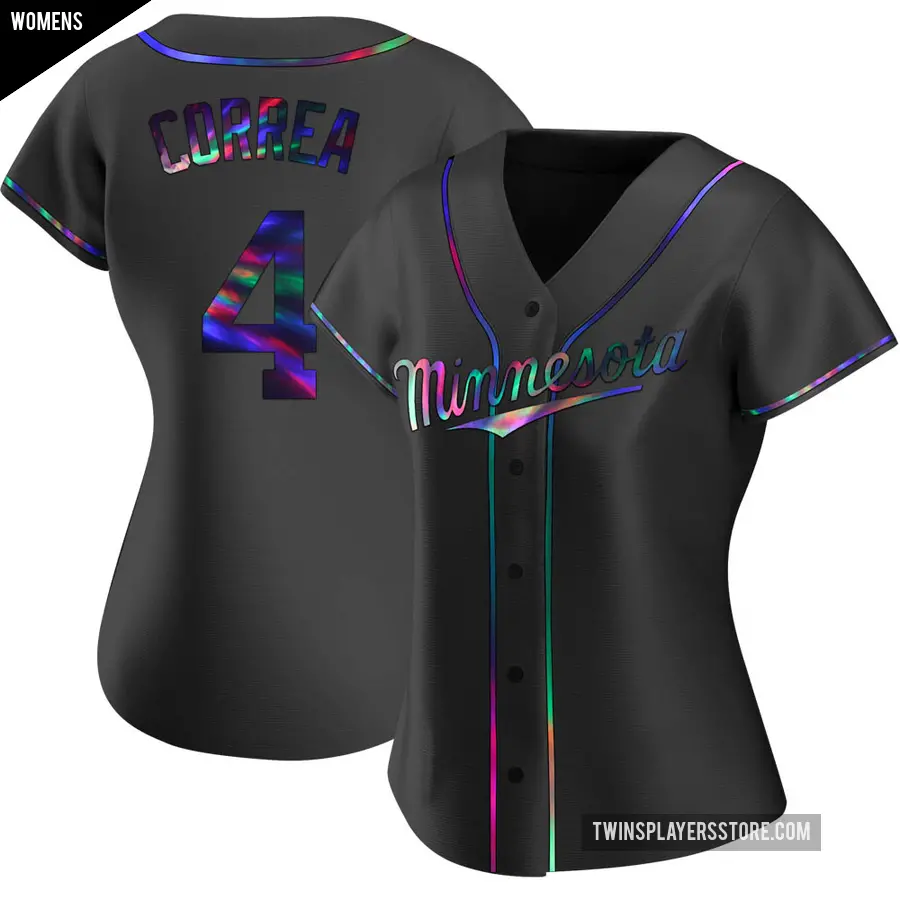 Women's Minnesota Twins ＃4 Carlos Correa Replica Black Holographic Alternate Jersey