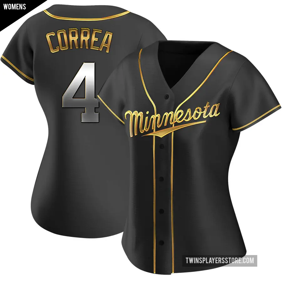 Women's Minnesota Twins ＃4 Carlos Correa Replica Gold Black en Alternate Jersey