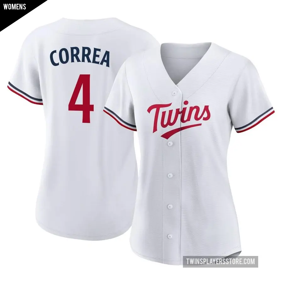 Women's Minnesota Twins ＃4 Carlos Correa Replica White Home Jersey