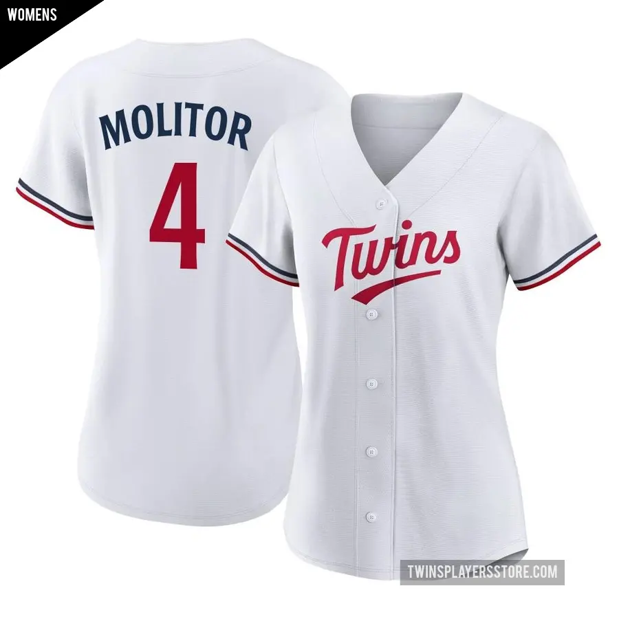 Women's Minnesota Twins ＃4 Paul Molitor Authentic White Home Jersey