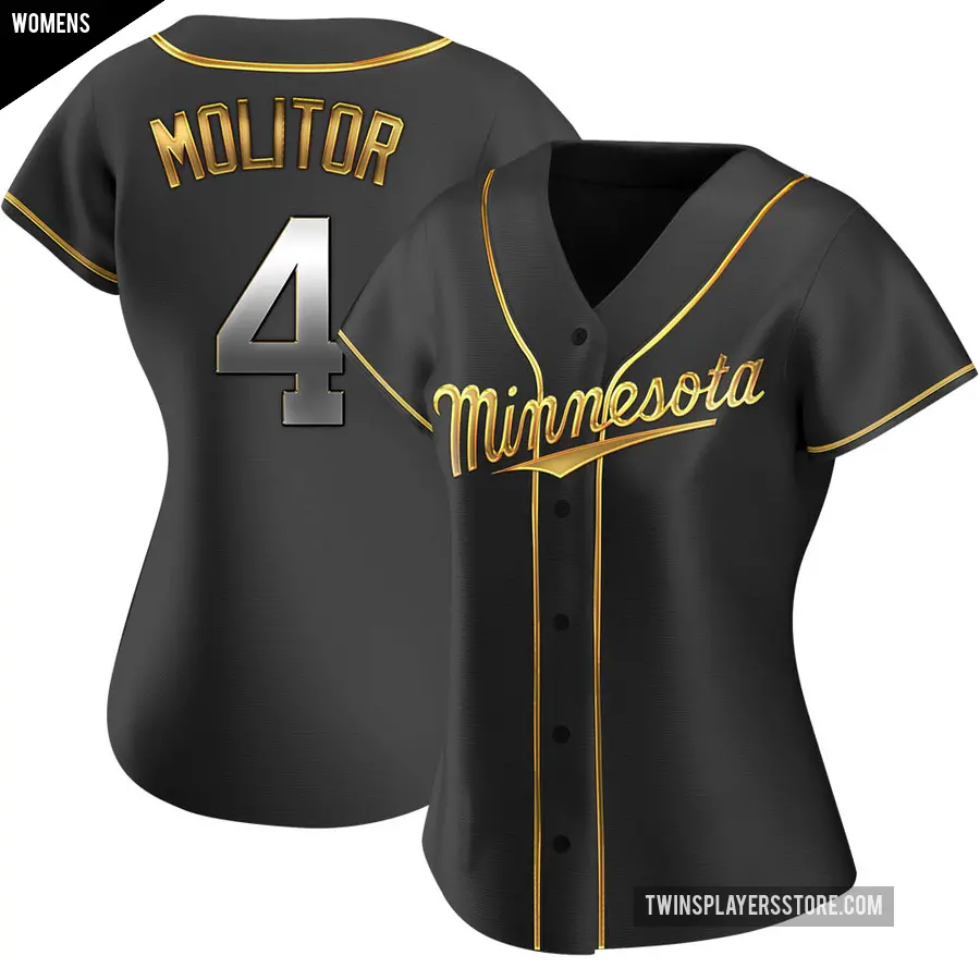 Women's Minnesota Twins ＃4 Paul Molitor Replica Gold Black en Alternate Jersey