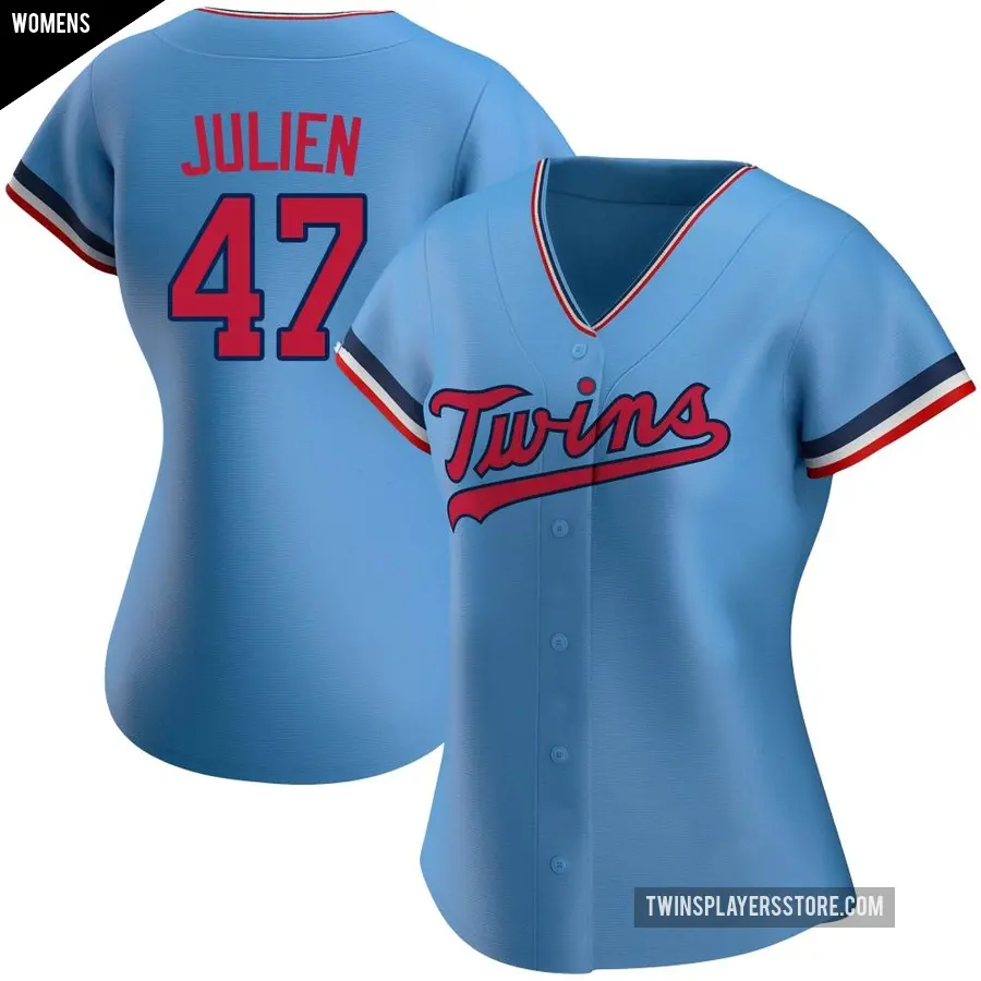 Women's Minnesota Twins ＃47 Edouard Julien Authentic Light Blue Alternate Jersey