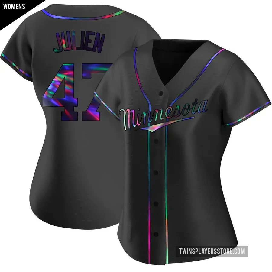 Women's Minnesota Twins ＃47 Edouard Julien Replica Black Holographic Alternate Jersey