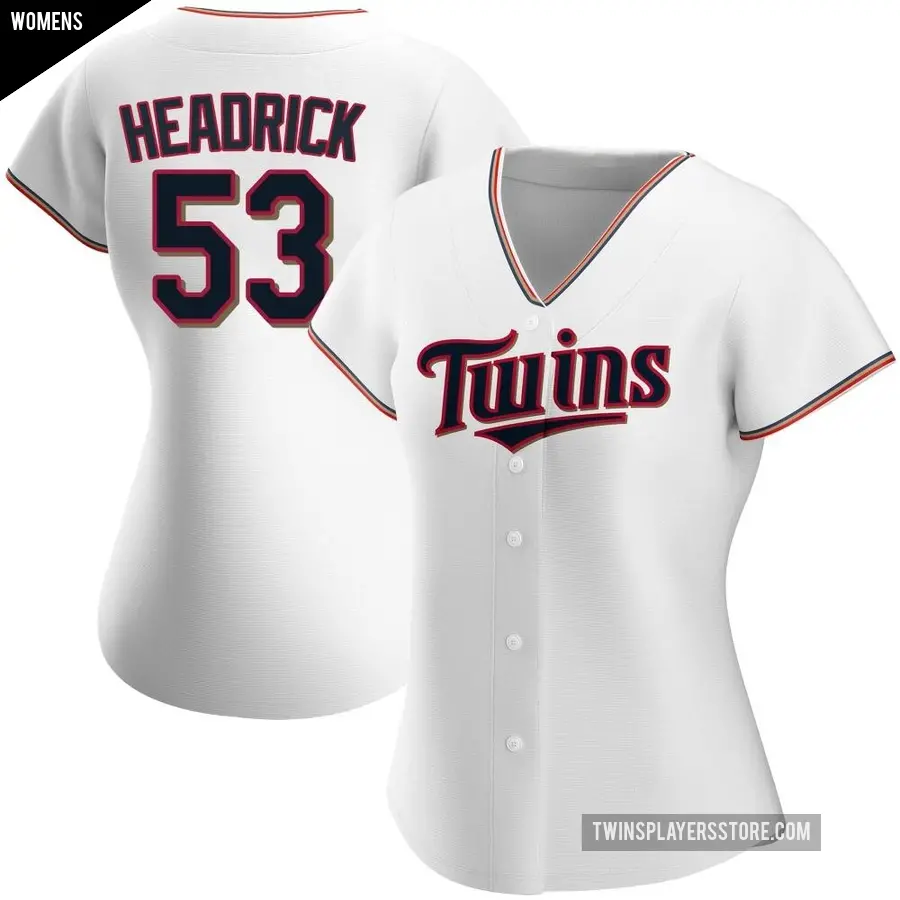 Women's Minnesota Twins ＃53 Brent Headrick Replica White Home Jersey