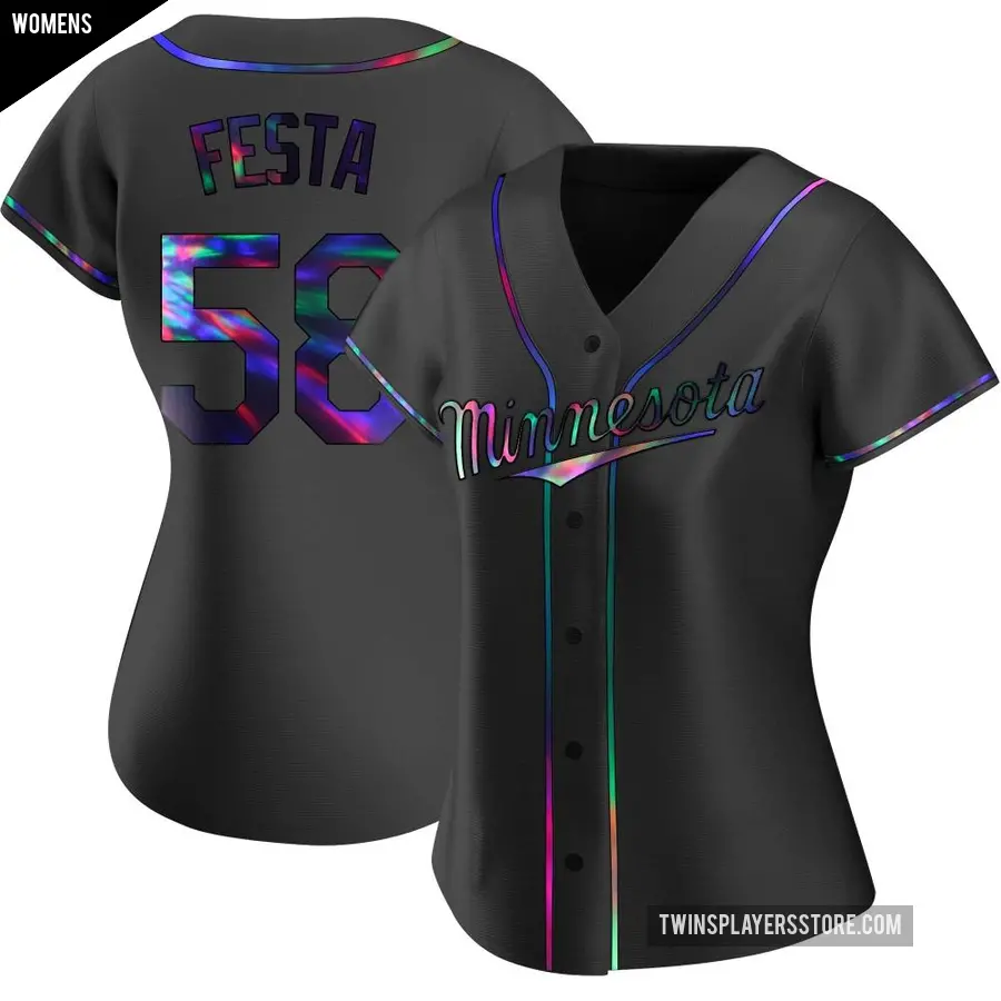 Women's Minnesota Twins ＃58 David Festa Replica Black Holographic Alternate Jersey