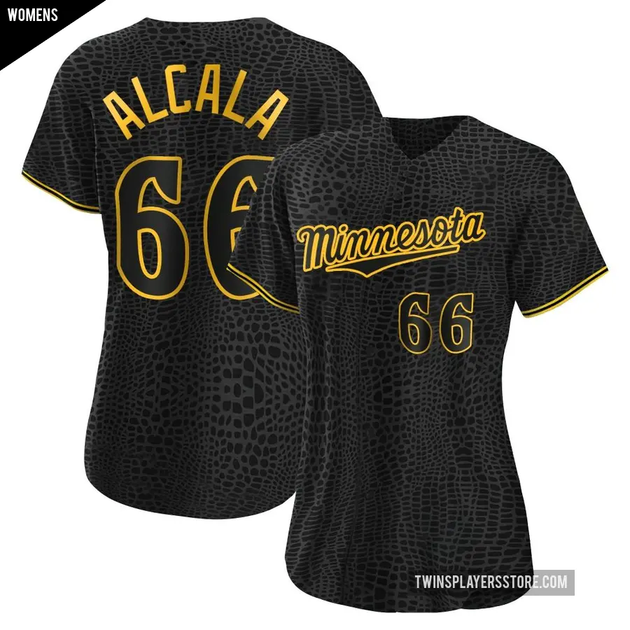 Women's Minnesota Twins ＃66 Jorge Alcala Replica Black Snake Skin City Jersey