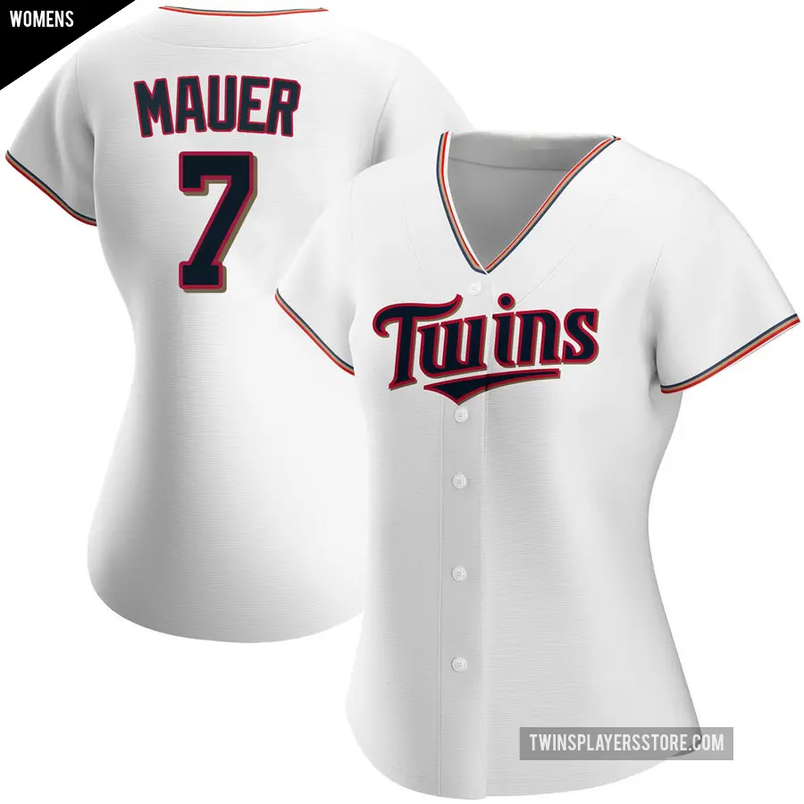 Women's Minnesota Twins ＃7 Joe Mauer Authentic White Home Jersey